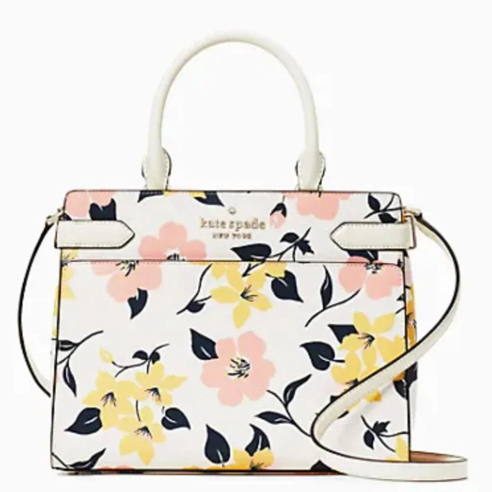 NWT Kate Spade Staci Lily Bloom Floral Medium Satchel Crossbody Cream Multi - Picture 1 of 9